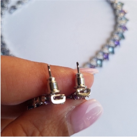 Swarovski Purple and Blue Crystal Earrings - Picture 7 of 8